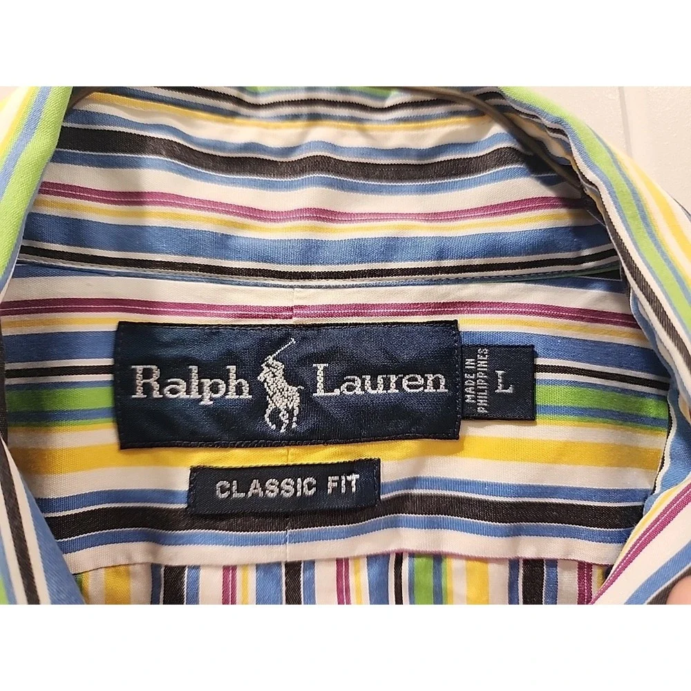 POLO RALPH LAUREN Button Down Shirt Men Large Multicolor‎ Striped Classic